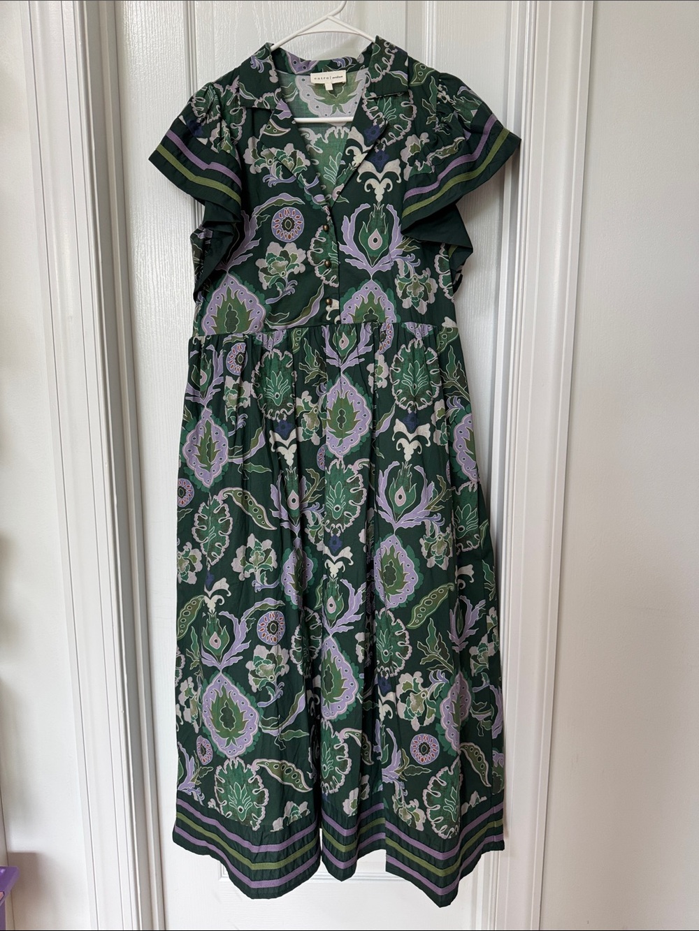 Entro Green Floral Midi Dress with Lavender Accents